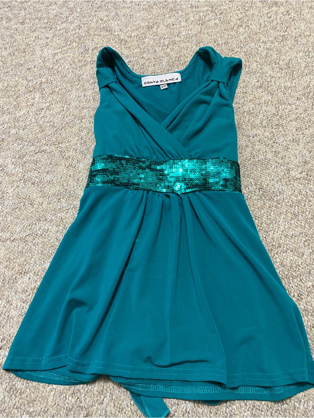 2000s Costa Blanca Teal Green Sequin Waist Top - Size S